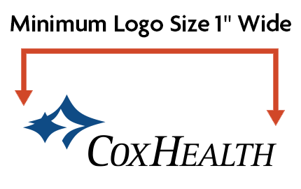 CoxHealth logo with wording saying "Minimum logo size 1" Wide"