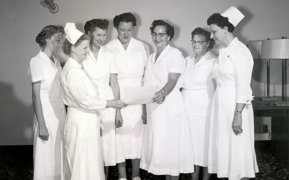 A historic photo of a group of CoxHealth nurses