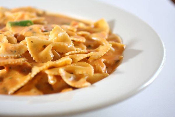 A bowl is filled with pasta.