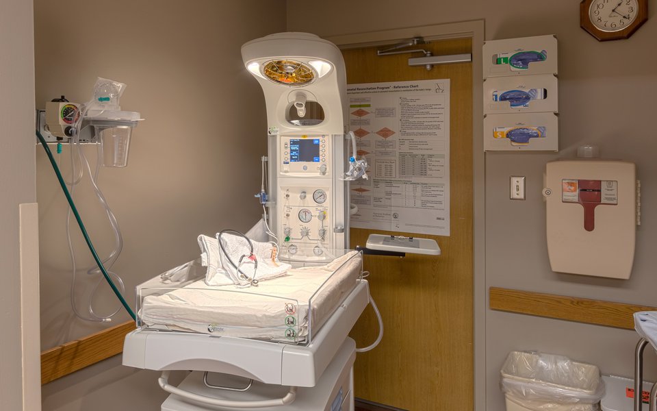 The baby warmer is used following delivery to examine the newborn.