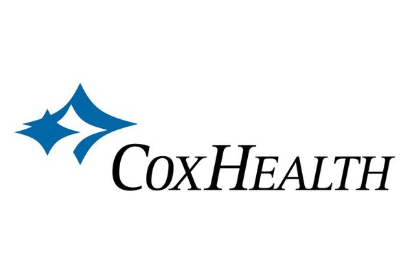 CoxHealth's logo is blue, black and white.