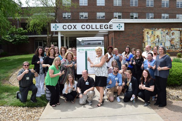 Cox College faculty and staff gather to celebrate the fundraising campaign's completion.