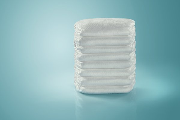 A stack of diapers is pictured.