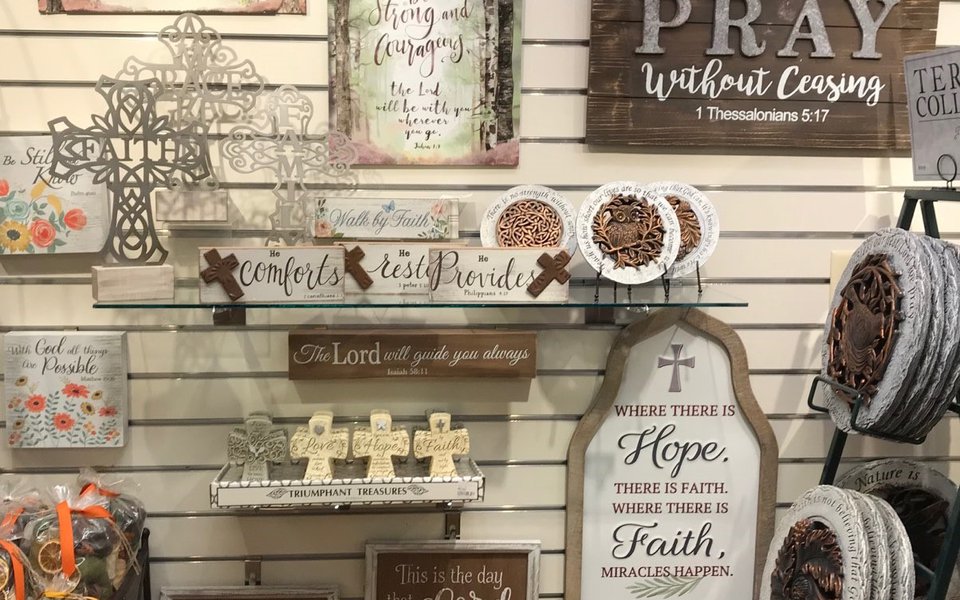 Inspirational signs on display at the gift shop