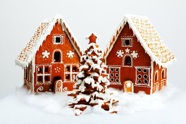 A photo shows two gingerbread houses.