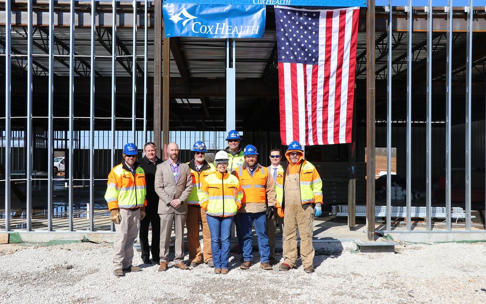 The workers crew during the topping out ceremony