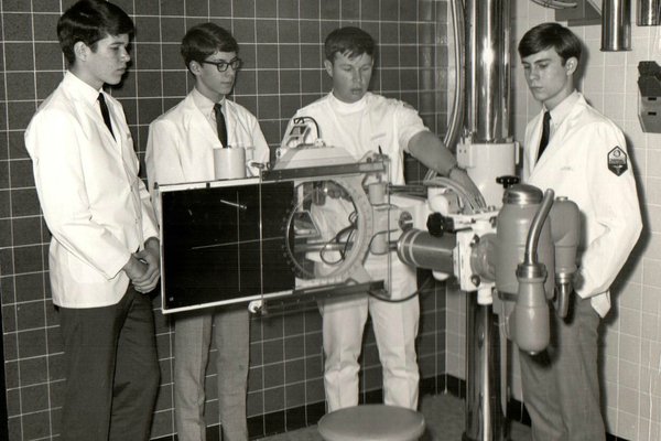 A group of early Medical Explorers pose for a photo.