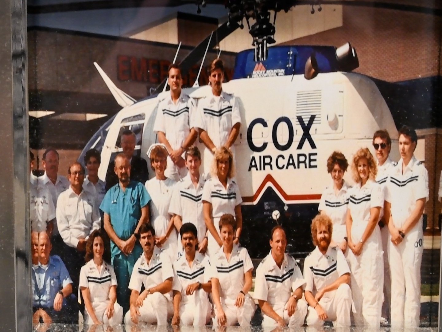 An image of the Cox Air Care flight team in the 1980s