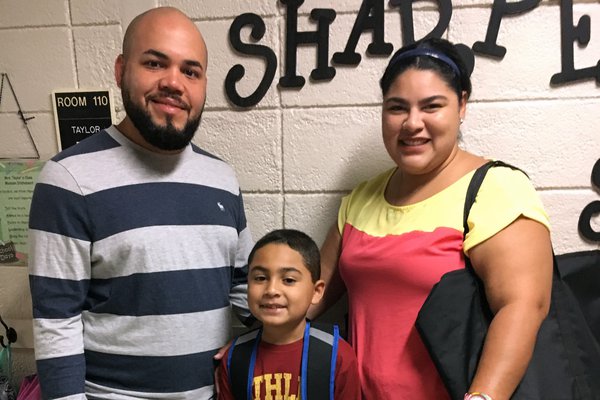 Edwin and Silkia took Noah to his first day of school.