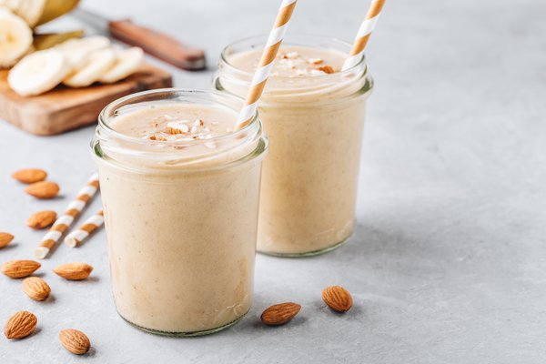 A picture shows almonds and smoothies.