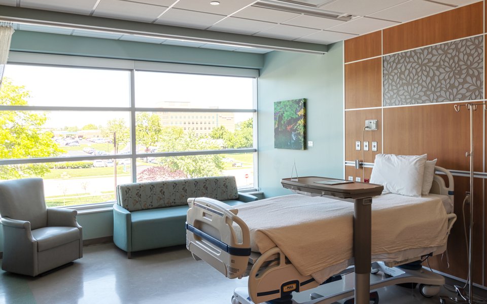 The postpartum recovery rooms are filled with natural light.