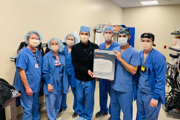 An image shows staff involved in the new Watchman Flx procedure.